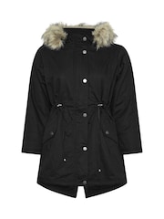 Yours Curve Black Petite Faux Fur Trim Parka - Image 5 of 5
