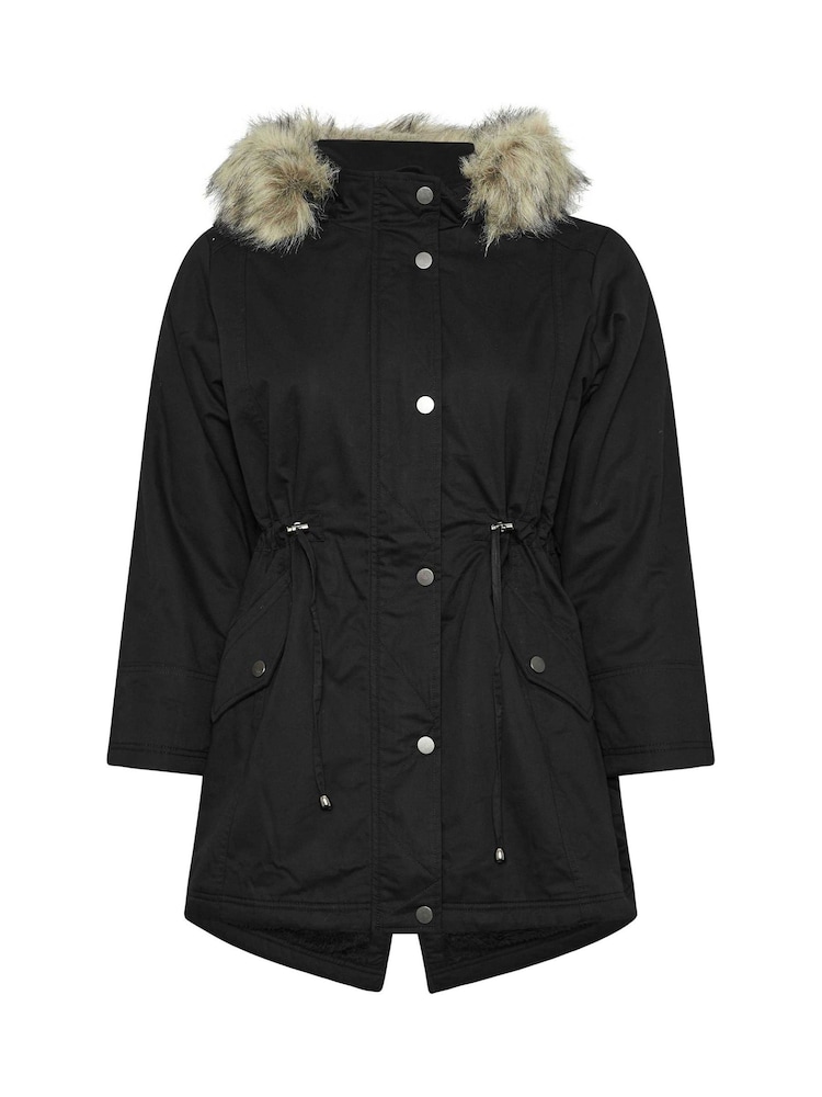 Yours Curve Black Petite Faux Fur Trim Parka - Image 5 of 5