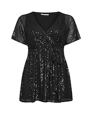Yours Curve Black London Sequin Wrap Top - Image 5 of 5