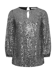 Yours Curve Silver London Sequin Keyhole Bellow Sleeve Top - Image 5 of 5