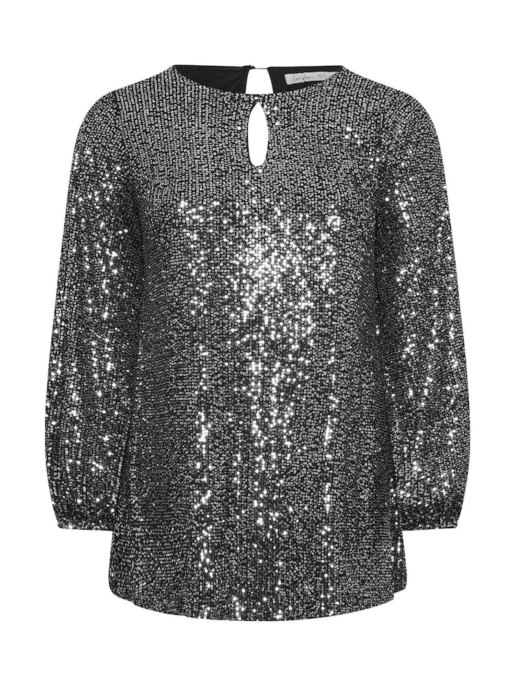 Yours Curve Silver London Sequin Keyhole Bellow Sleeve Top - Image 5 of 5