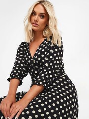 Yours Curve Black Dot Print Maxi Wrap Dress - Image 2 of 5
