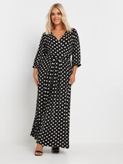 Yours Curve Black Dot Print Maxi Wrap Dress - Image 3 of 5