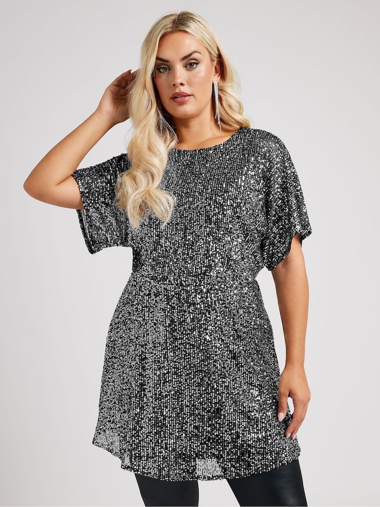 Silber - Yours Curve London Pailletten-Top mit Schößchen - Bild 1 von 5 Silber - Yours Curve London Pailletten-Top mit Schößchen - Bild 1 von 5