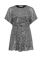 Silber - Yours Curve London Pailletten-Top mit Schößchen - Bild 5 von 5