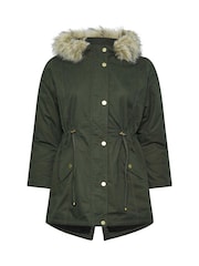 Yours Curve Green Petite Faux Fur Trim Parka - Image 1 of 1
