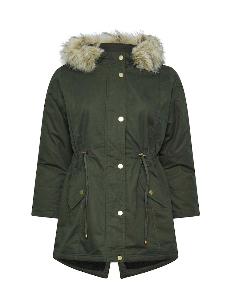 Yours Curve Green Petite Faux Fur Trim Parka - Image 1 of 1