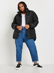 Yours Curve Black Padded Drawstring Coat - Image 2 of 5