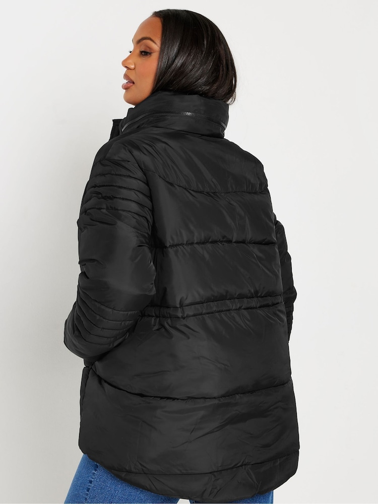 Yours Curve Black Padded Drawstring Coat - Image 3 of 5