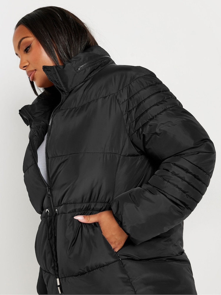 Yours Curve Black Padded Drawstring Coat - Image 4 of 5