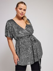 Yours Curve London Wickeltop mit Paillettenbesatz - Bild 1 von 5