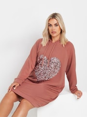 Yours Curve Pink Heart Embellished Hoodie Dress - Image 1 of 5