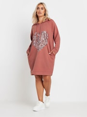 Yours Curve Pink Heart Embellished Hoodie Dress - Image 2 of 5