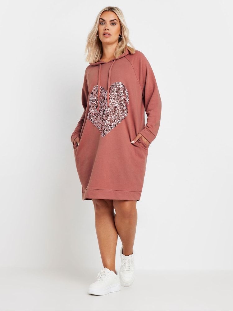 Yours Curve Pink Heart Embellished Hoodie Dress - Image 2 of 5