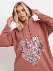 Yours Curve Pink Heart Embellished Hoodie Dress - Image 4 of 5