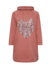 Yours Curve Pink Heart Embellished Hoodie Dress - Image 5 of 5