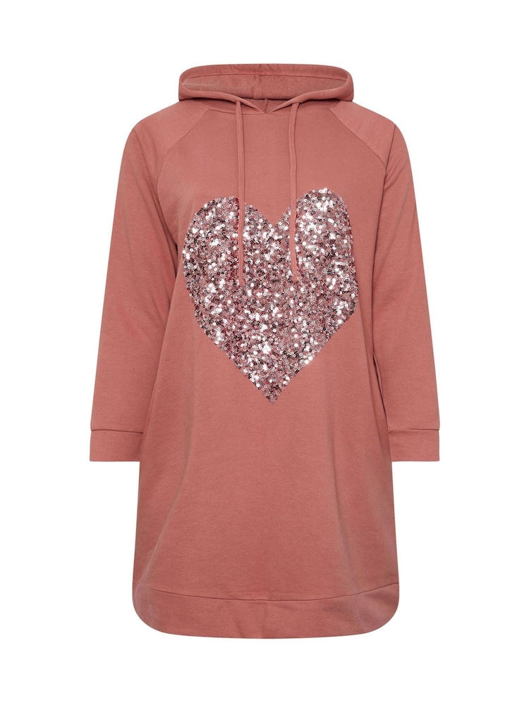Yours Curve Pink Heart Embellished Hoodie Dress - Image 5 of 5