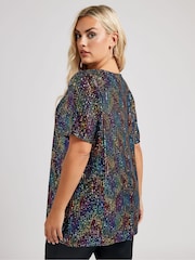 Yours Curve Black London Sequin Swing Top - Image 4 of 6