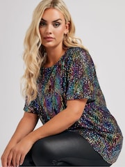 Yours Curve Black London Sequin Swing Top - Image 5 of 6