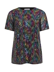 Yours Curve Black London Sequin Swing Top - Image 6 of 6