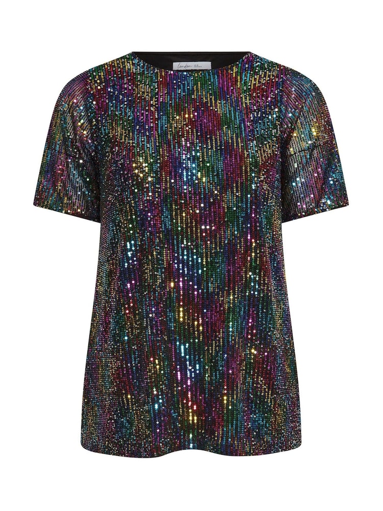 Yours Curve Black London Sequin Swing Top - Image 6 of 6