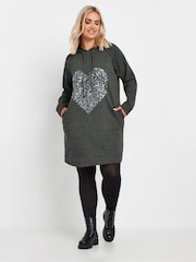 Yours Curve Grey Heart Embellished Hoodie Dress - Image 2 of 5