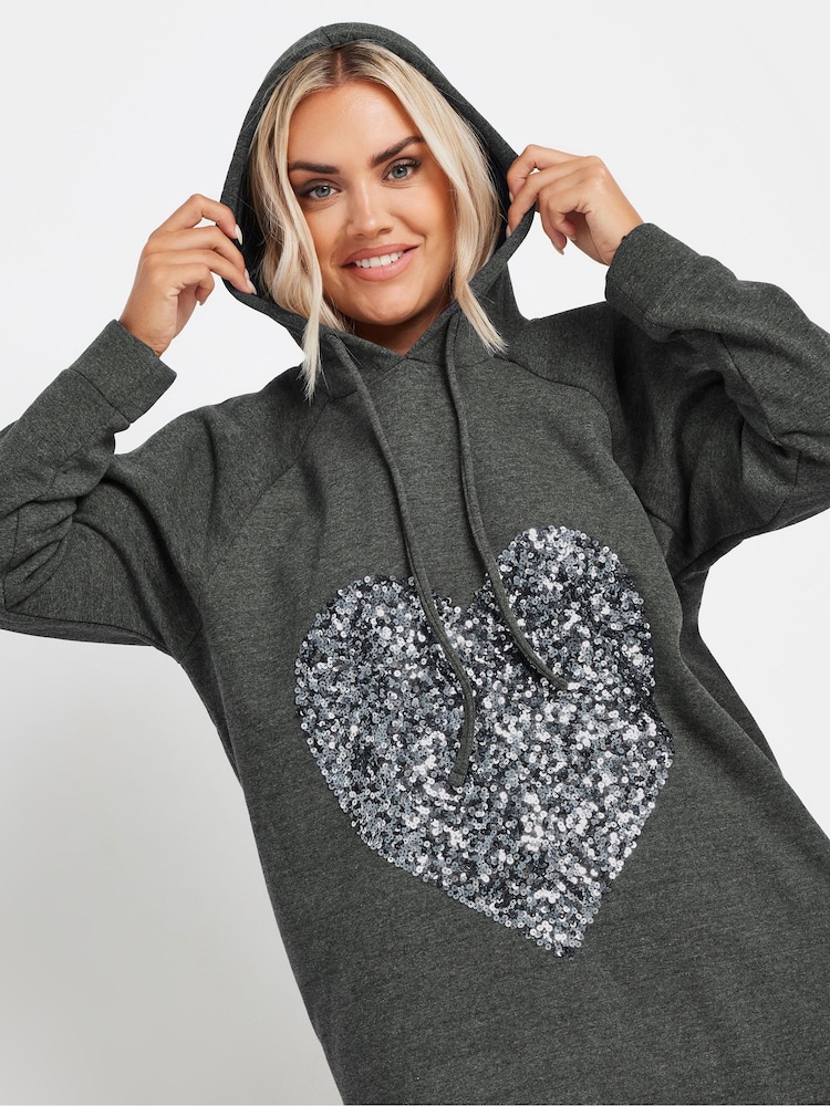 Buy Yours Curve Grey Heart Embellished Hoodie Dress from Next USA