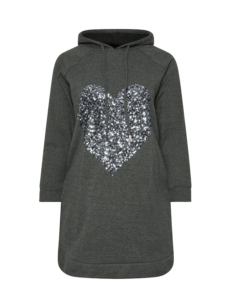 Yours Curve Grey Heart Embellished Hoodie Dress - Image 5 of 5