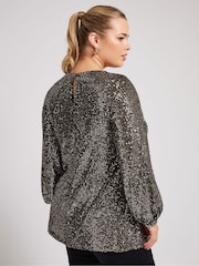 Yours Curve Gold London Sequin Keyhole Bellow Sleeve Top - Image 4 of 5