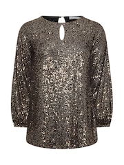 Yours Curve Gold London Sequin Keyhole Bellow Sleeve Top - Image 5 of 5