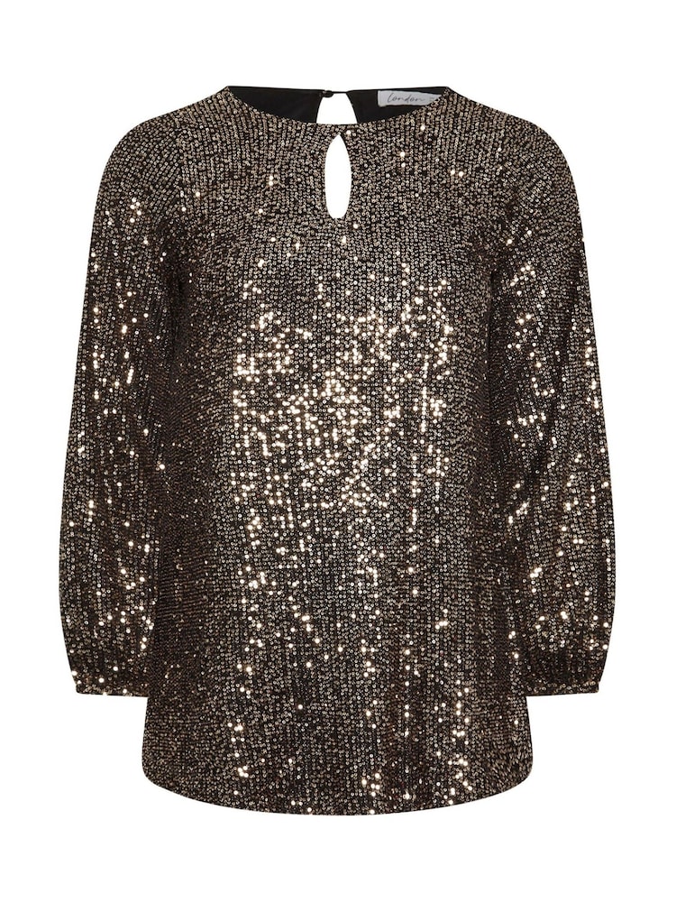 Yours Curve Gold London Sequin Keyhole Bellow Sleeve Top - Image 5 of 5