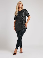 Yours Curve Black London Sequin Swing Top - Image 2 of 5