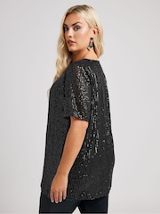 Yours Curve Black London Sequin Swing Top - Image 3 of 5