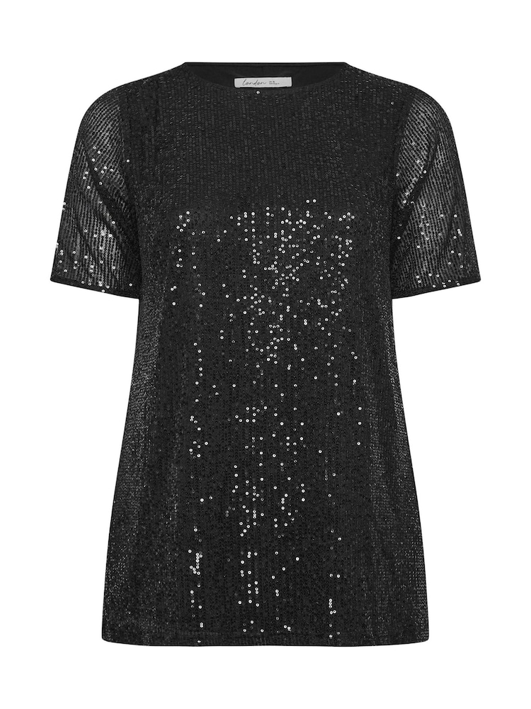 Yours Curve Black London Sequin Swing Top - Image 5 of 5