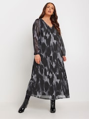 Yours Curve Grey Balloon Sleeve Mesh Maxi Dress - Image 1 of 5