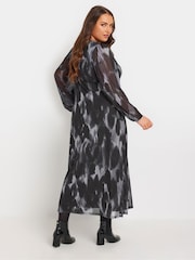 Yours Curve Grey Balloon Sleeve Mesh Maxi Dress - Image 3 of 5