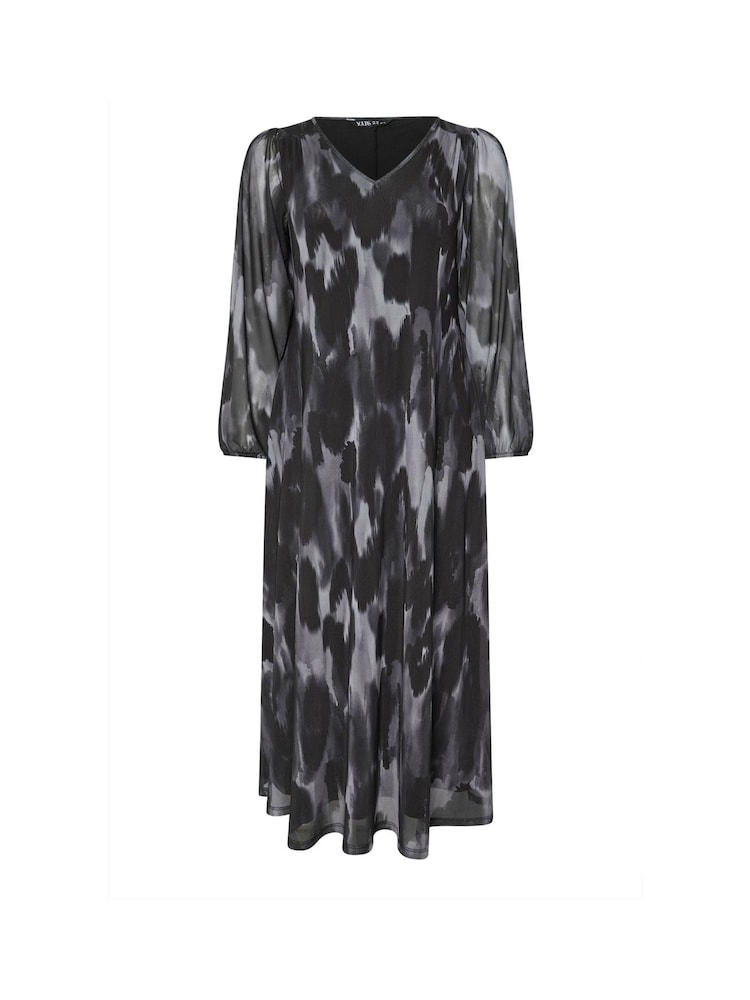 Yours Curve Grey Balloon Sleeve Mesh Maxi Dress - Image 5 of 5