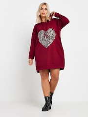 Yours Curve Red Heart Embellished Hoodie Dress - Image 2 of 5