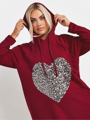 Yours Curve Red Heart Embellished Hoodie Dress - Image 4 of 5
