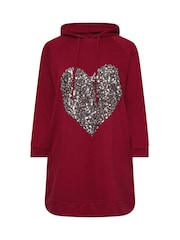 Yours Curve Red Heart Embellished Hoodie Dress - Image 5 of 5