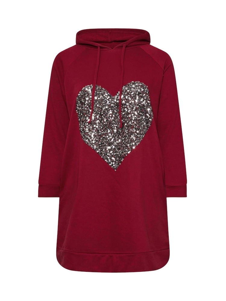 Yours Curve Red Heart Embellished Hoodie Dress - Image 5 of 5