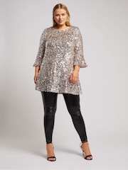 Yours Curve Gold London Sequin Flute Sleeve Top - Image 2 of 5