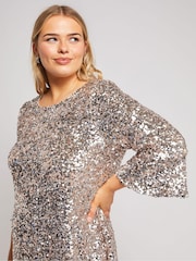 Yours Curve Gold London Sequin Flute Sleeve Top - Image 3 of 5