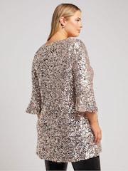 Yours Curve Gold London Sequin Flute Sleeve Top - Image 4 of 5