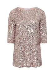 Yours Curve Gold London Sequin Flute Sleeve Top - Image 5 of 5