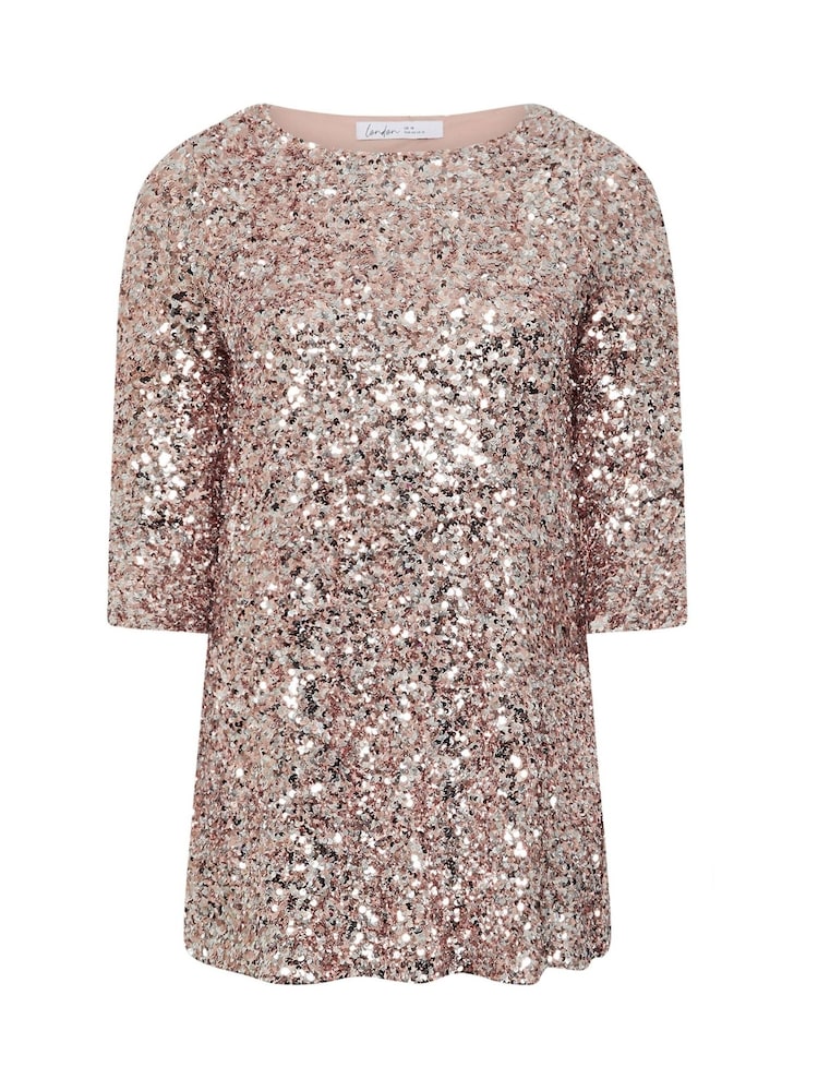 Yours Curve Gold London Sequin Flute Sleeve Top - Image 5 of 5