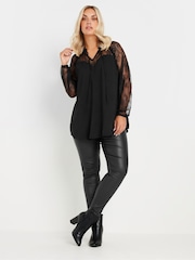 Yours Curve Black Sweetheart Lace Tie Neck Blouse - Image 2 of 5