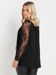 Yours Curve Black Sweetheart Lace Tie Neck Blouse - Image 4 of 5