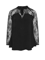Yours Curve Black Sweetheart Lace Tie Neck Blouse - Image 5 of 5