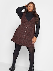 Yours Curve Red Button Down Pinafore Dress - Image 2 of 4